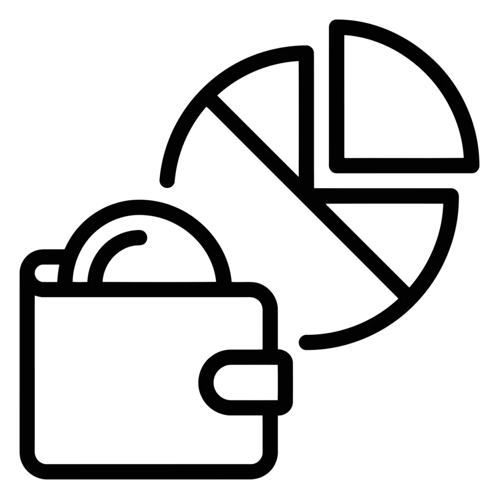 financial pie chart icon with wallet, vector illustration of budget management and investment planning concept
