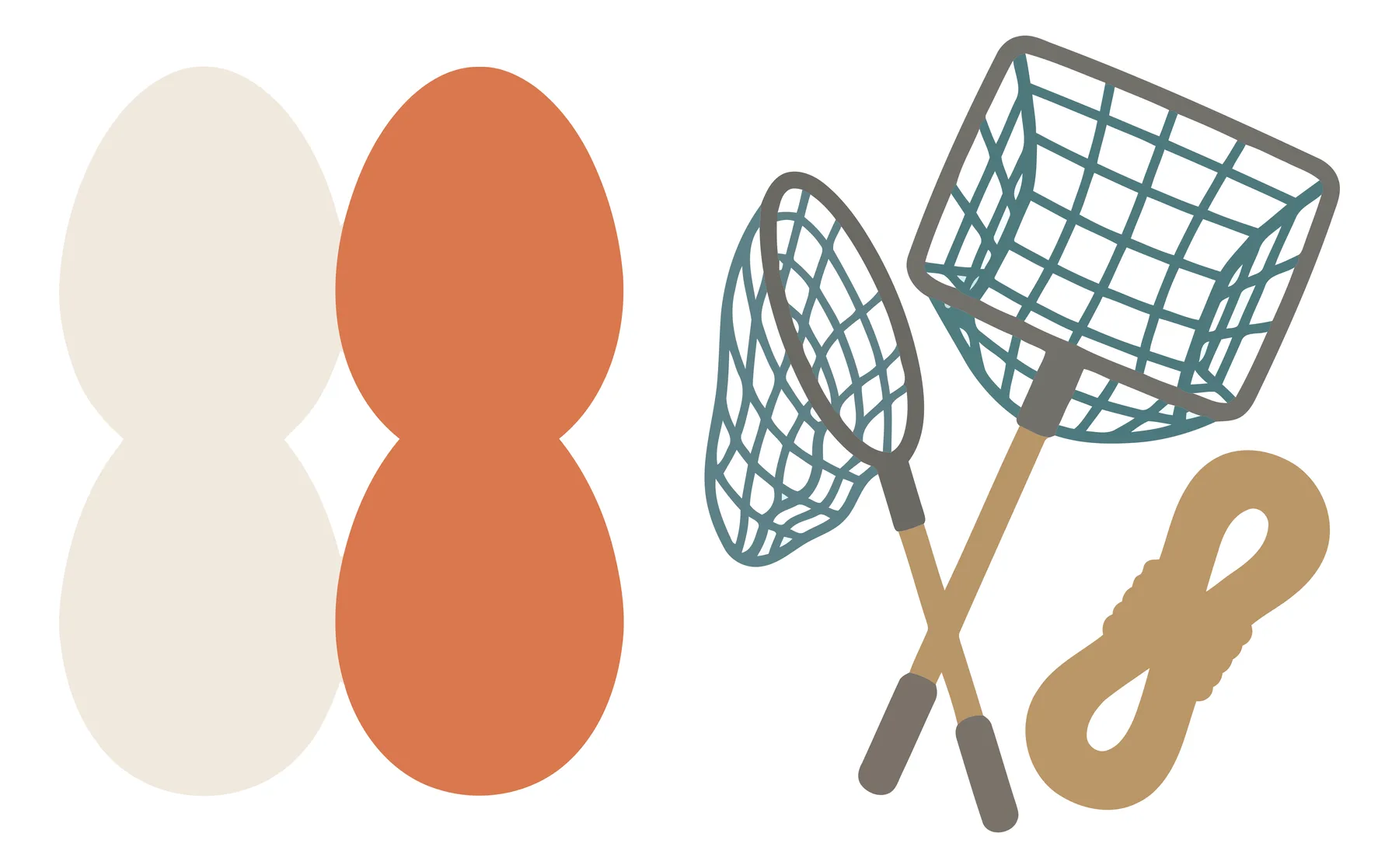 fishing equipment, nets and rope, vector illustration, isolated on white background