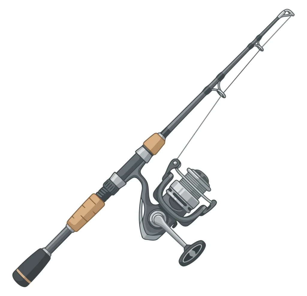 Fishing Rod With Spinning Reel Isolated On White Background fishing rod with spinning reel isolated on white background