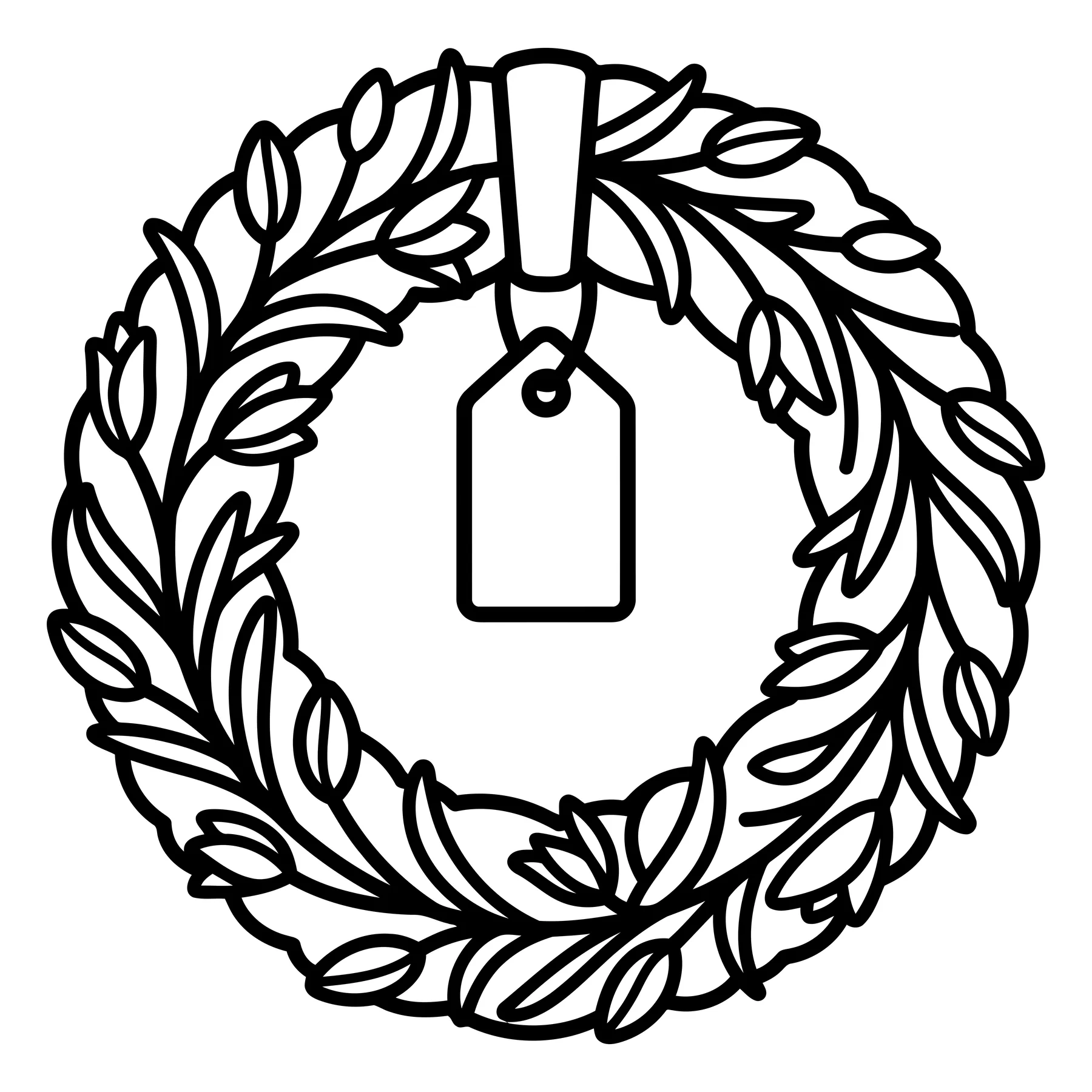 Black and white floral wreath with blank hanging tag