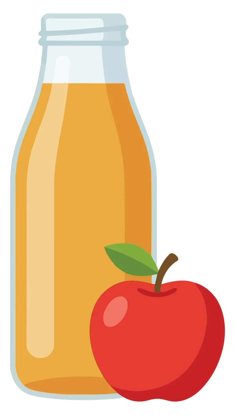 fresh apple juice in glass bottle with whole red apple isolated on white background