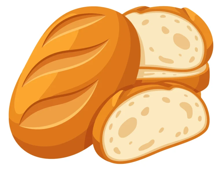 fresh baked bread loaf whole and slices isolated on white background