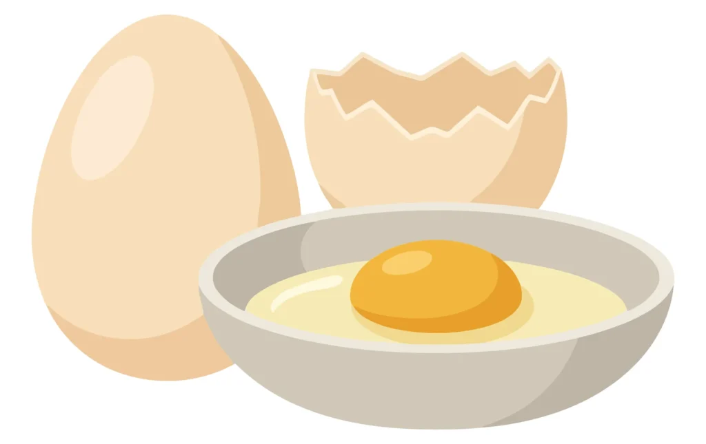 fresh chicken egg, broken shell, and raw egg yolk in a bowl isolated on white background