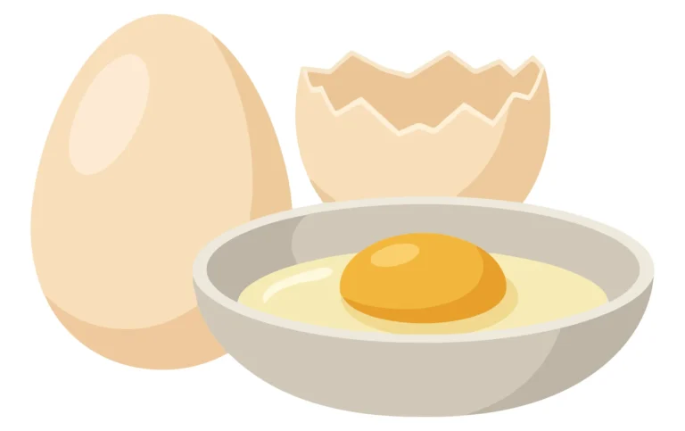 fresh chicken egg, broken shell, and raw egg yolk in a bowl isolated on white background
