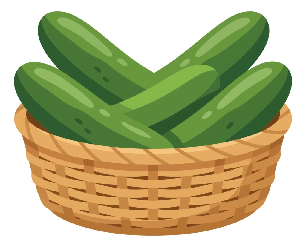 Fresh Green Cucumbers In A Wicker Basket Isolated On White Background fresh green cucumbers in a wicker basket isolated on white background