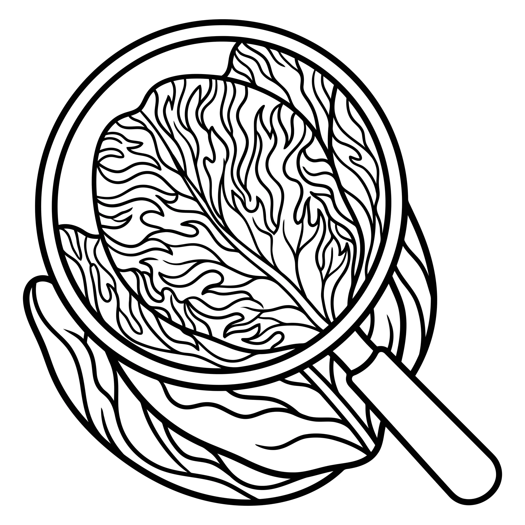 Magnifying Glass Over Fresh Green Lettuce Leaf Line Art
