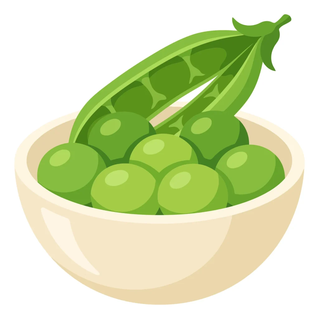 fresh green peas in a small bowl with an open pea pod