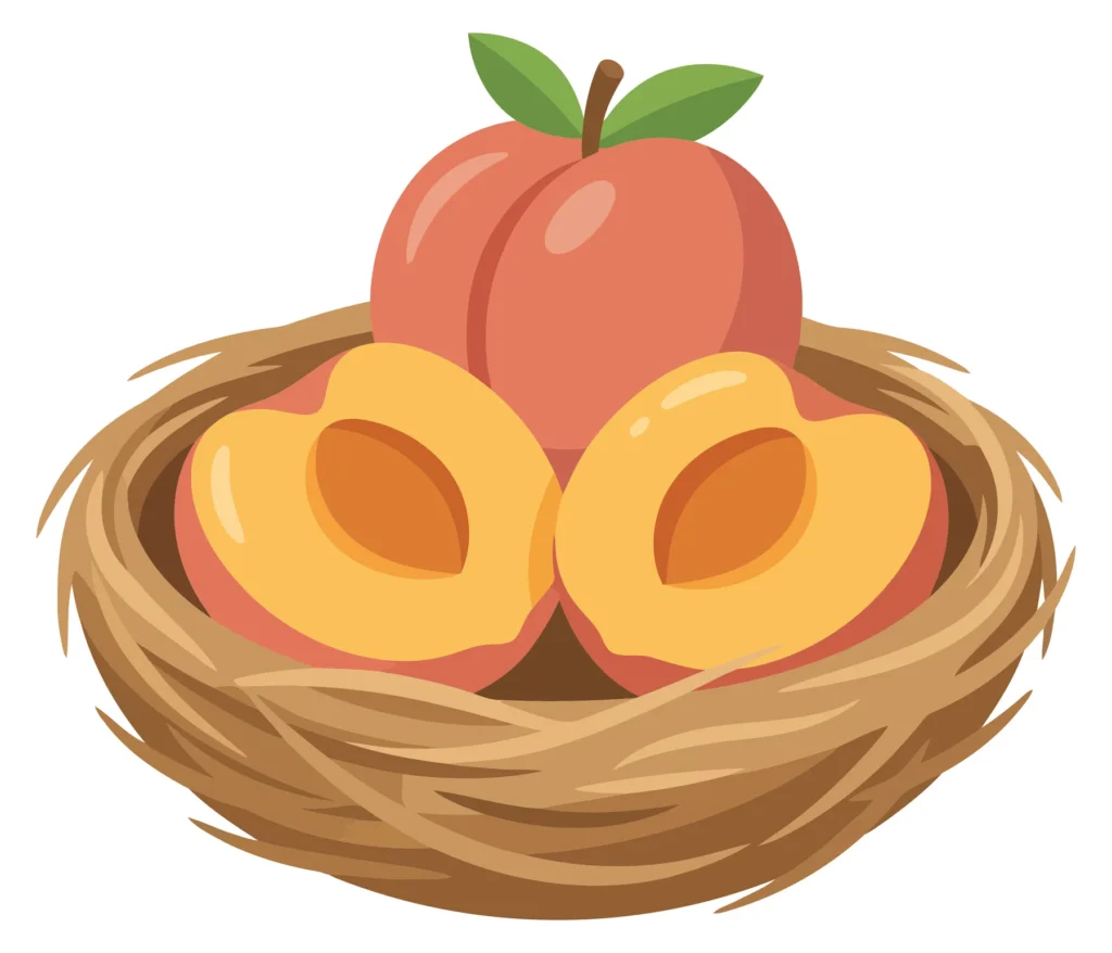 fresh peaches in a nest