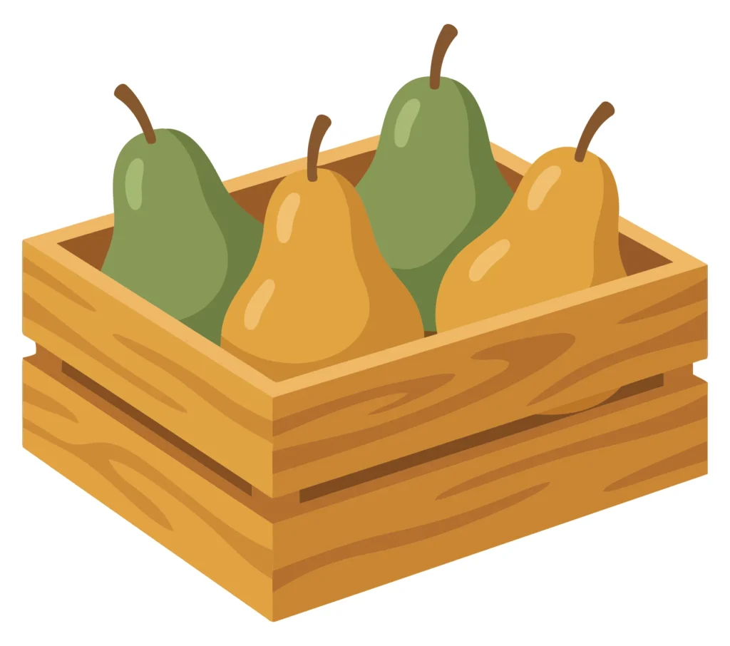 fresh pears in wooden crate vector illustration