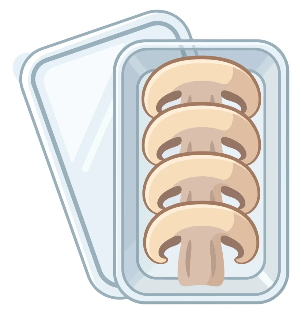 fresh sliced mushrooms in a transparent plastic container with a lid vector illustration