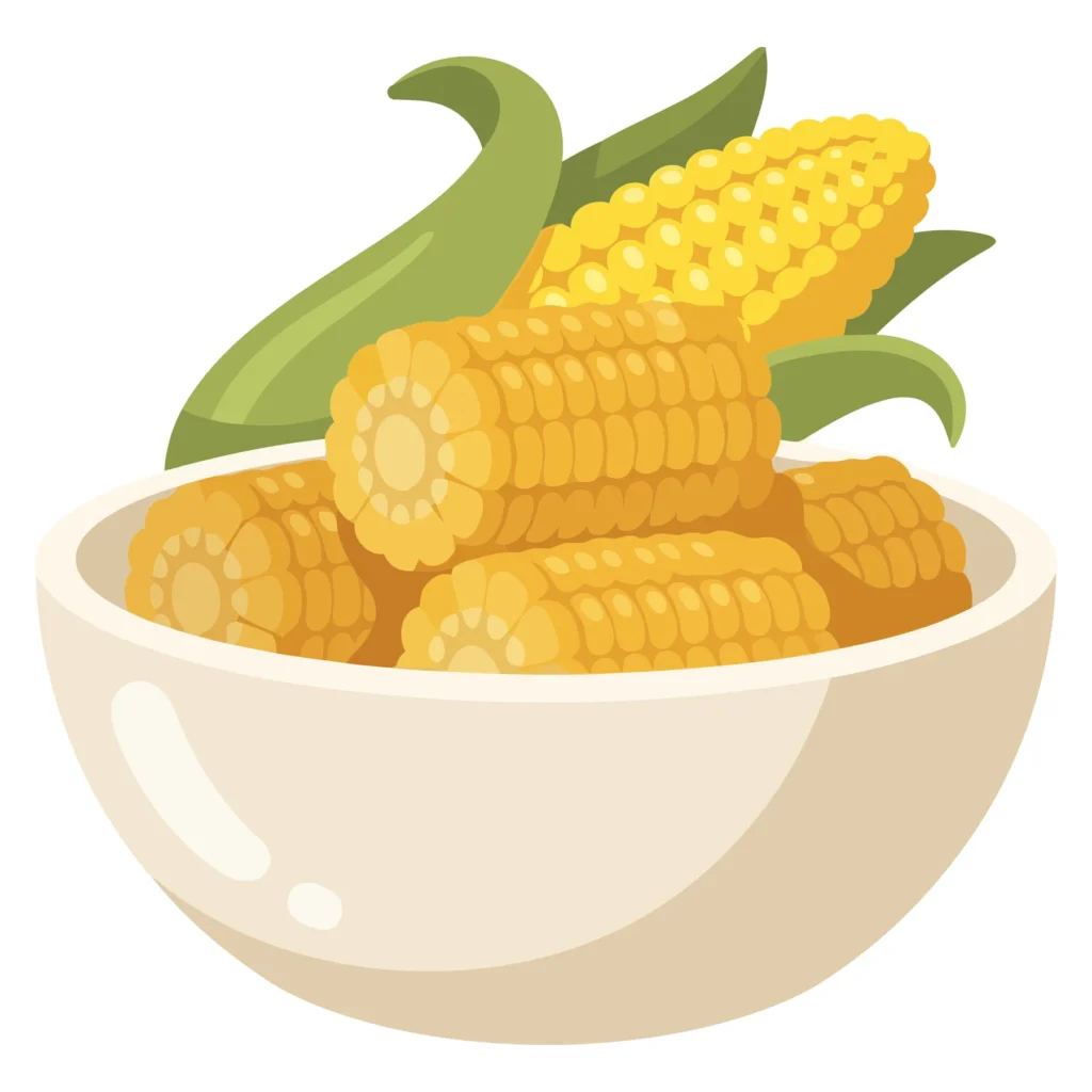 fresh sweet corn cobs in a white bowl with green husks vector illustration
