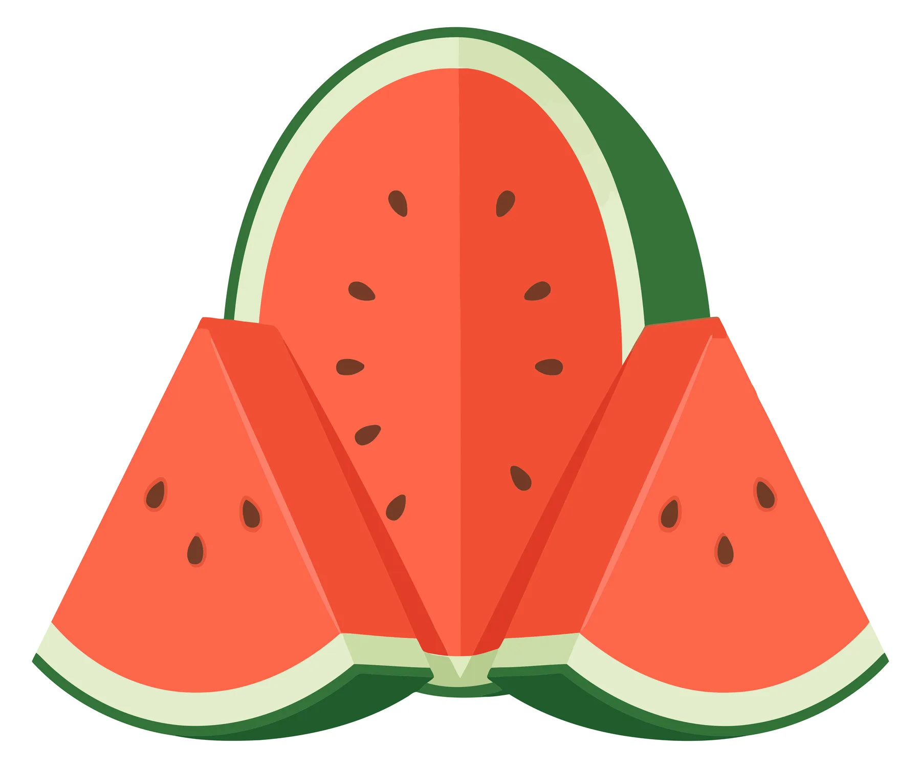 fresh watermelon slices and a half watermelon piece, vibrant summer fruit illustration