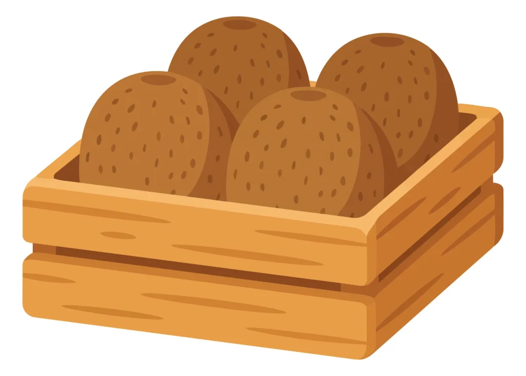 fresh whole kiwi fruits in a wooden crate vector illustration isolated on white background