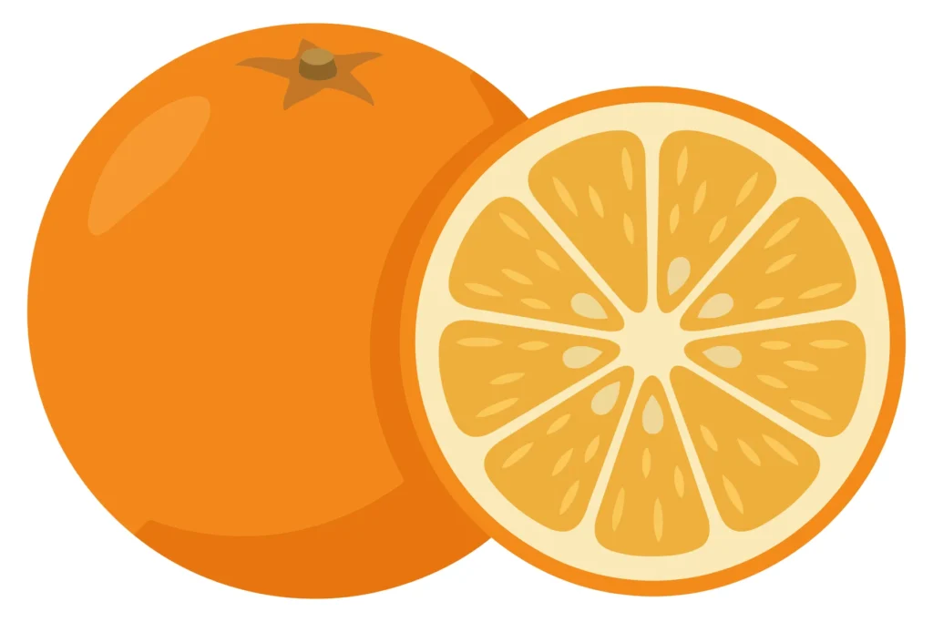fresh whole orange and a sliced half isolated on white background
