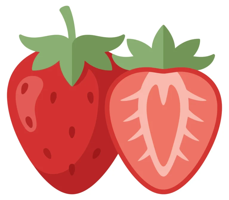 fresh whole strawberry and a sliced half strawberry isolated on white background