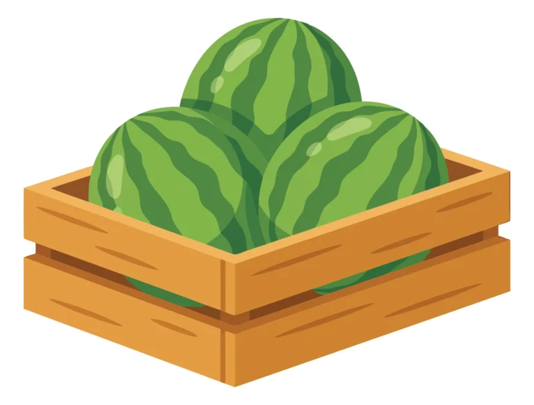 fresh whole watermelons in a wooden crate isolated on white background