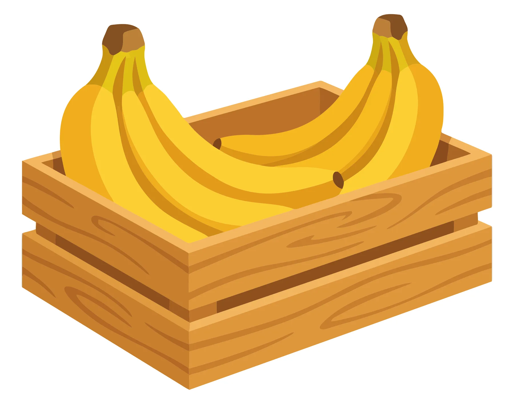 fresh yellow bananas in a wooden crate, vector illustration of tropical fruit harvest in a rustic container, healthy organic food concept, i