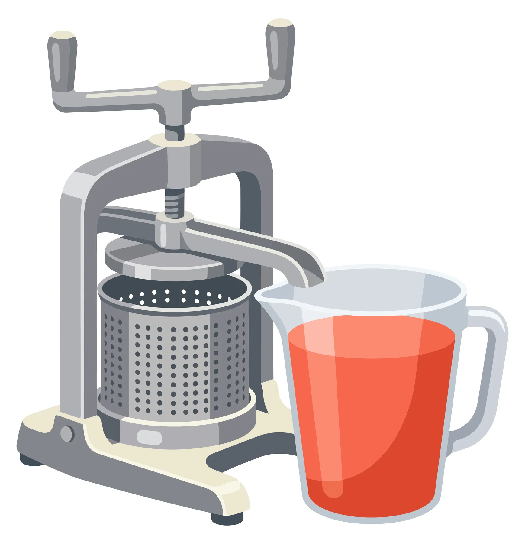 fruit press or cider press with a pitcher of red juice vector illustration