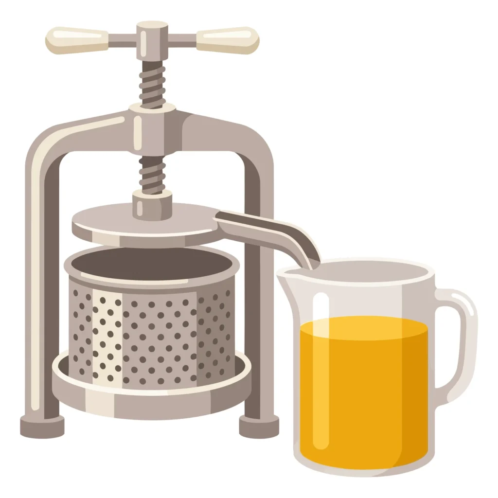 fruit press or cider press with a pitcher of yellow juice vector illustration