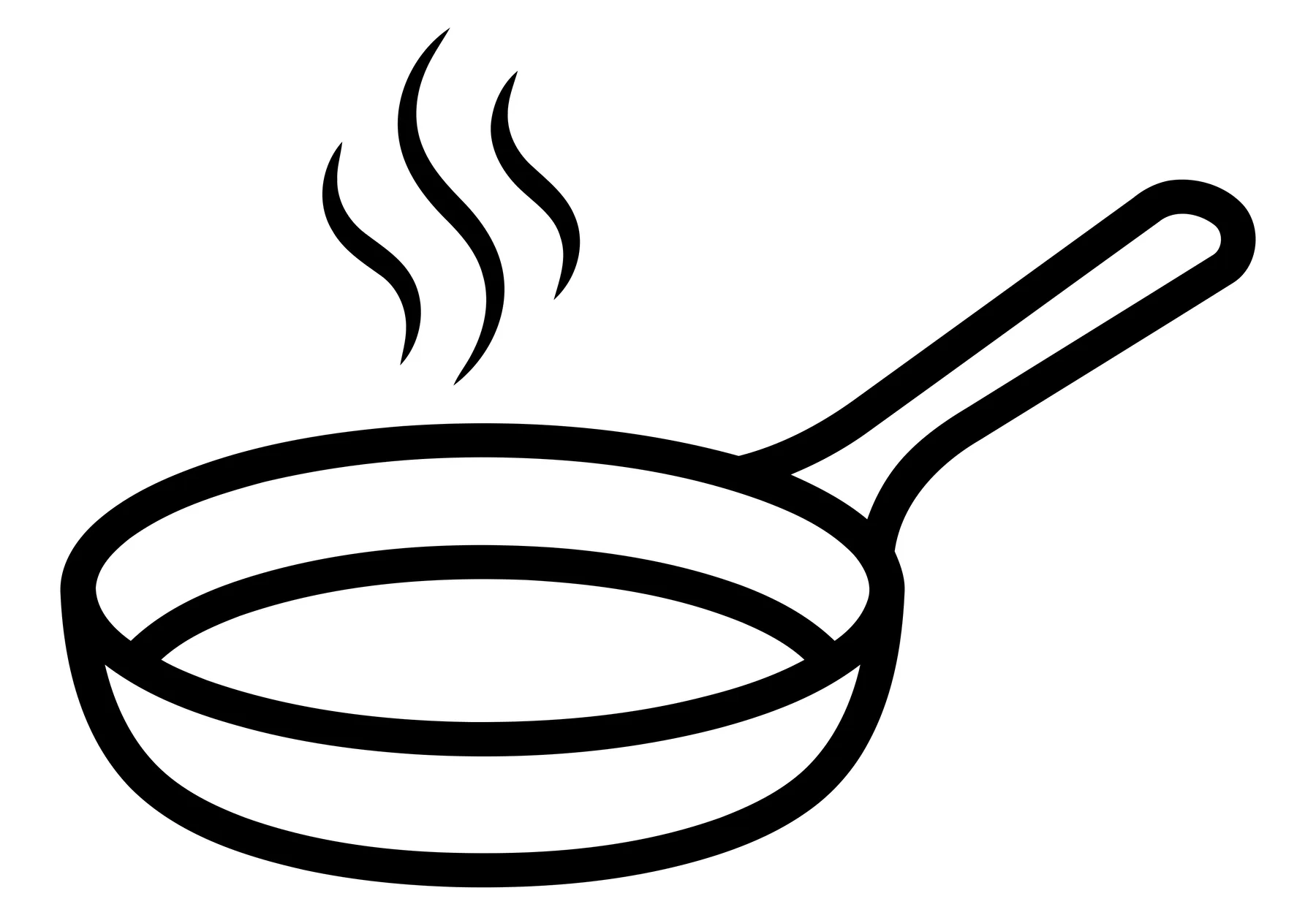 Black and white frying pan with steam illustration