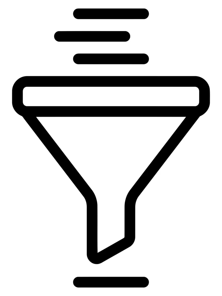 funnel icon for data filtering and process optimization