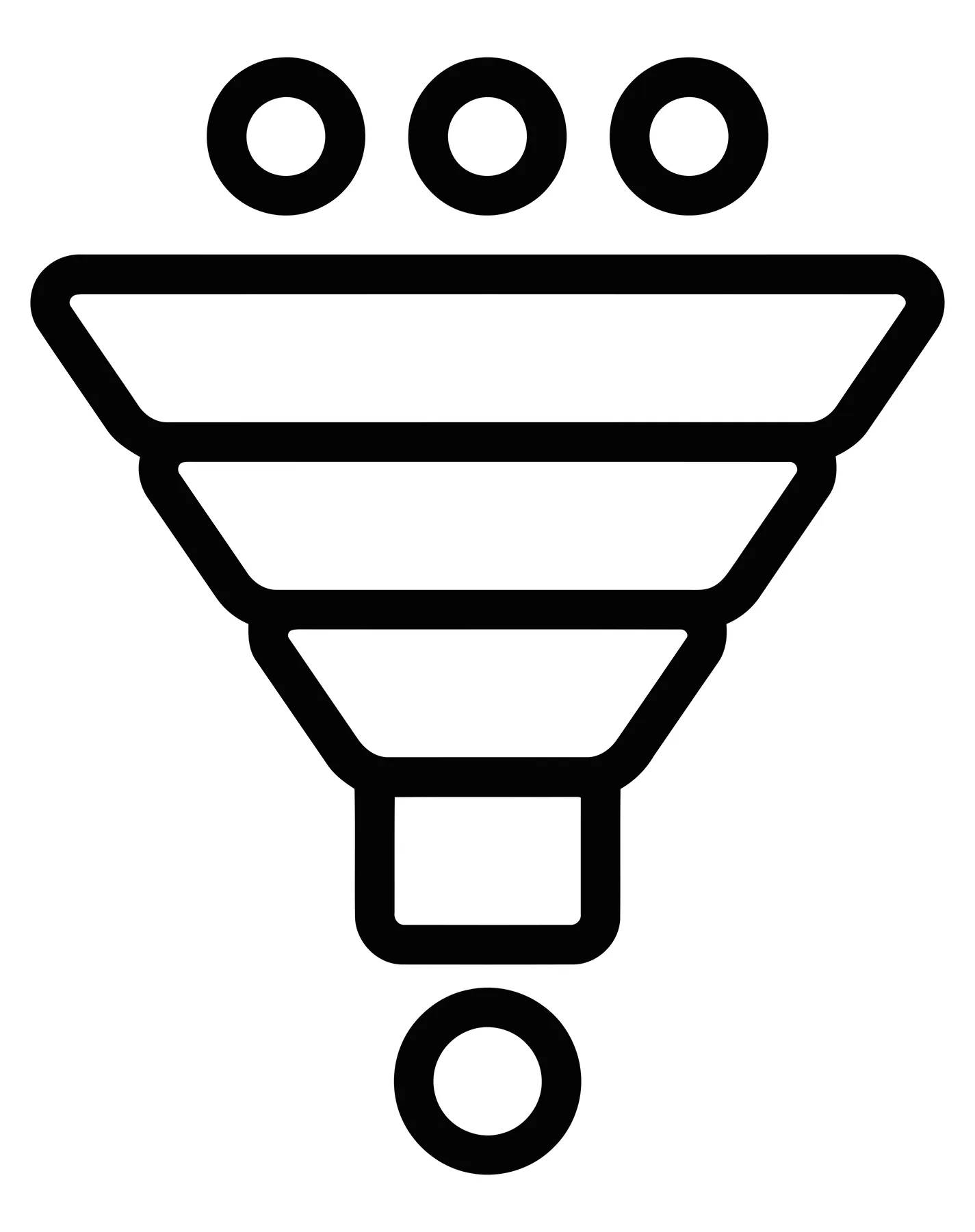 Black Funnel Icon with Multiple Inputs and Single Output
