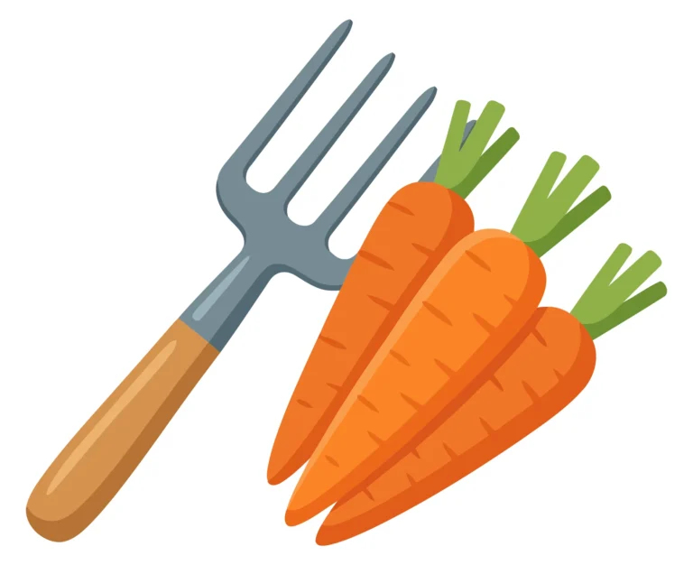 garden fork with fresh carrots isolated on white background