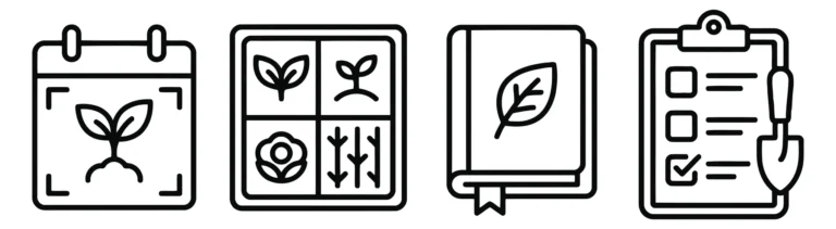gardening planning and calendar icons set vector graphic