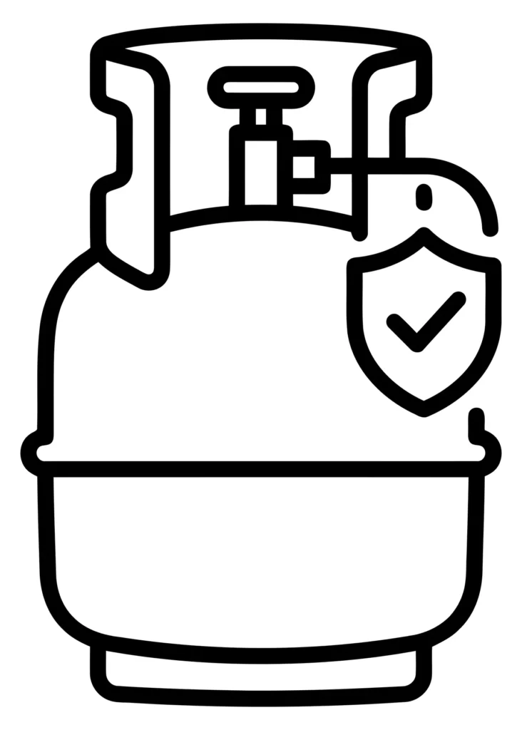 gas cylinder icon with safety check mark symbol