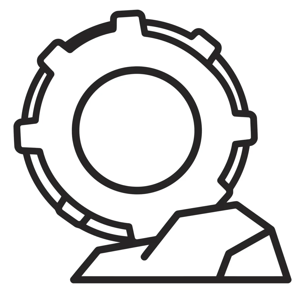 gear icon representing offroad vehicle tire on a rock