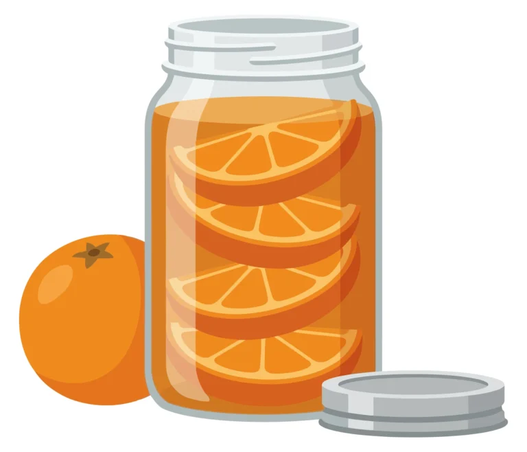 glass jar filled with orange slices in syrup and fresh whole orange isolated on white background