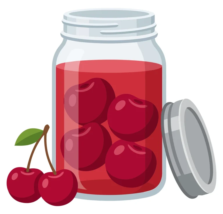glass jar filled with preserved cherries in syrup and fresh cherries on the side