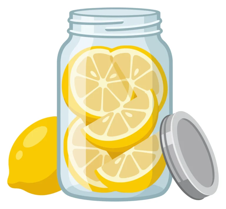 glass jar filled with sliced lemons and a whole lemon next to it with open lid