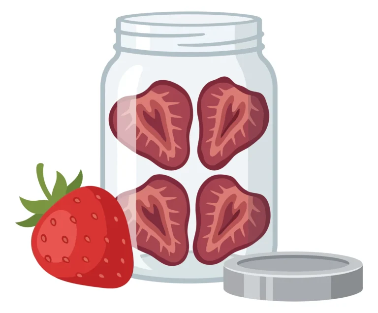 glass jar filled with sliced strawberries and a fresh whole strawberry on the side