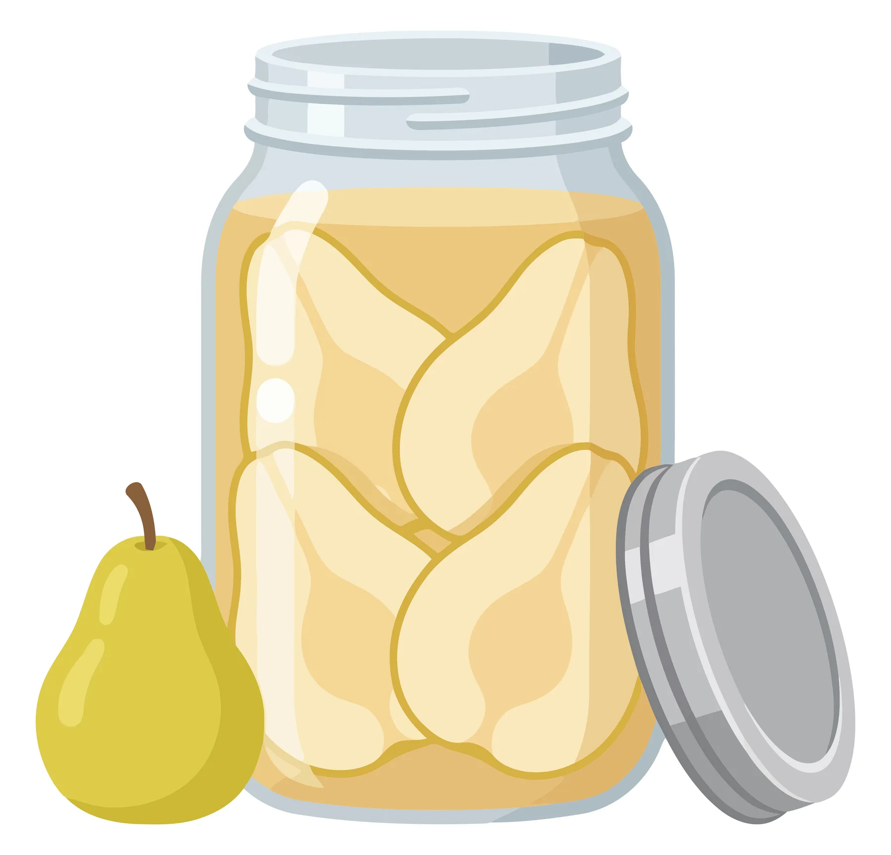 glass jar of canned pears with whole pear vector illustration