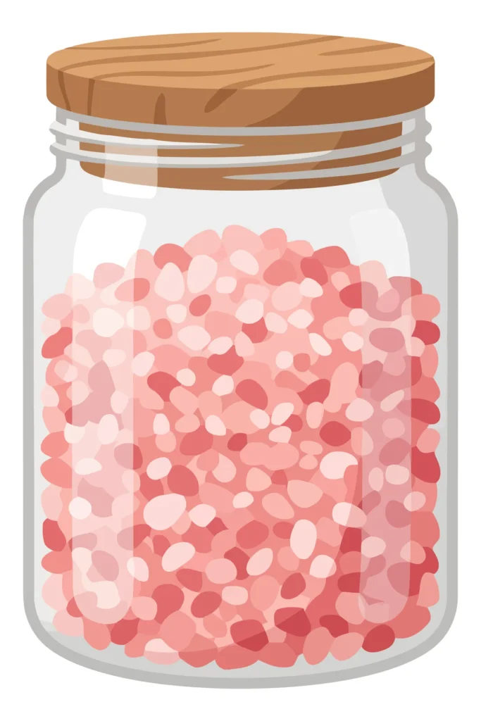 glass jar with pink salt crystals