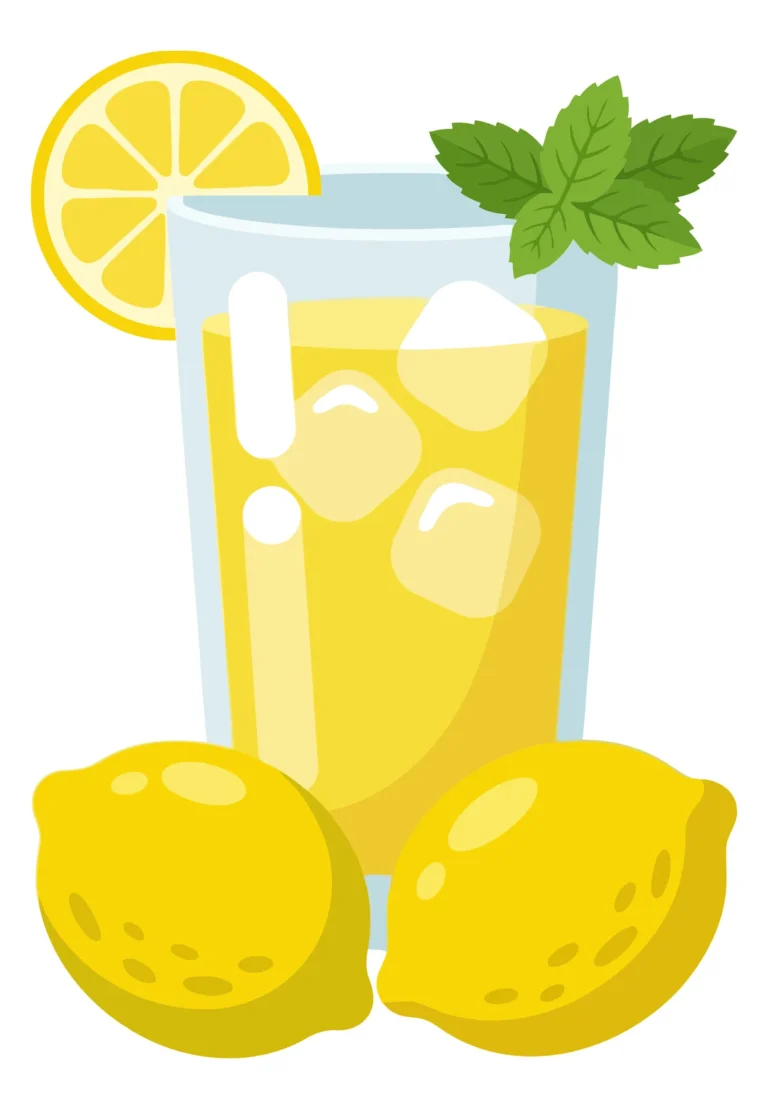 glass of lemonade with ice, mint, and lemons