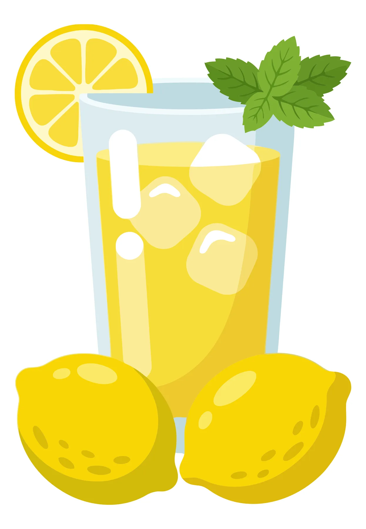 glass of lemonade with ice, mint, and lemons