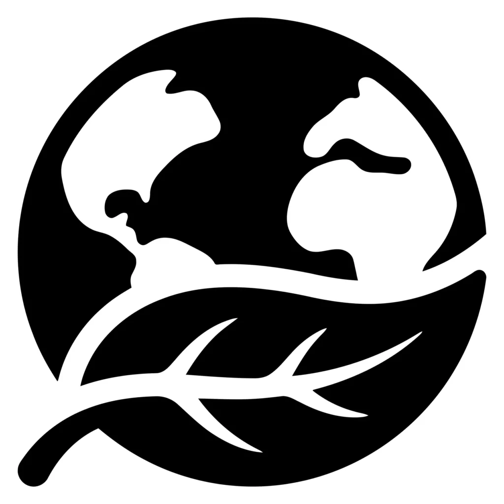 global ecology and environmental sustainability icon featuring a stylized earth globe with a leaf element, representing nature conservation
