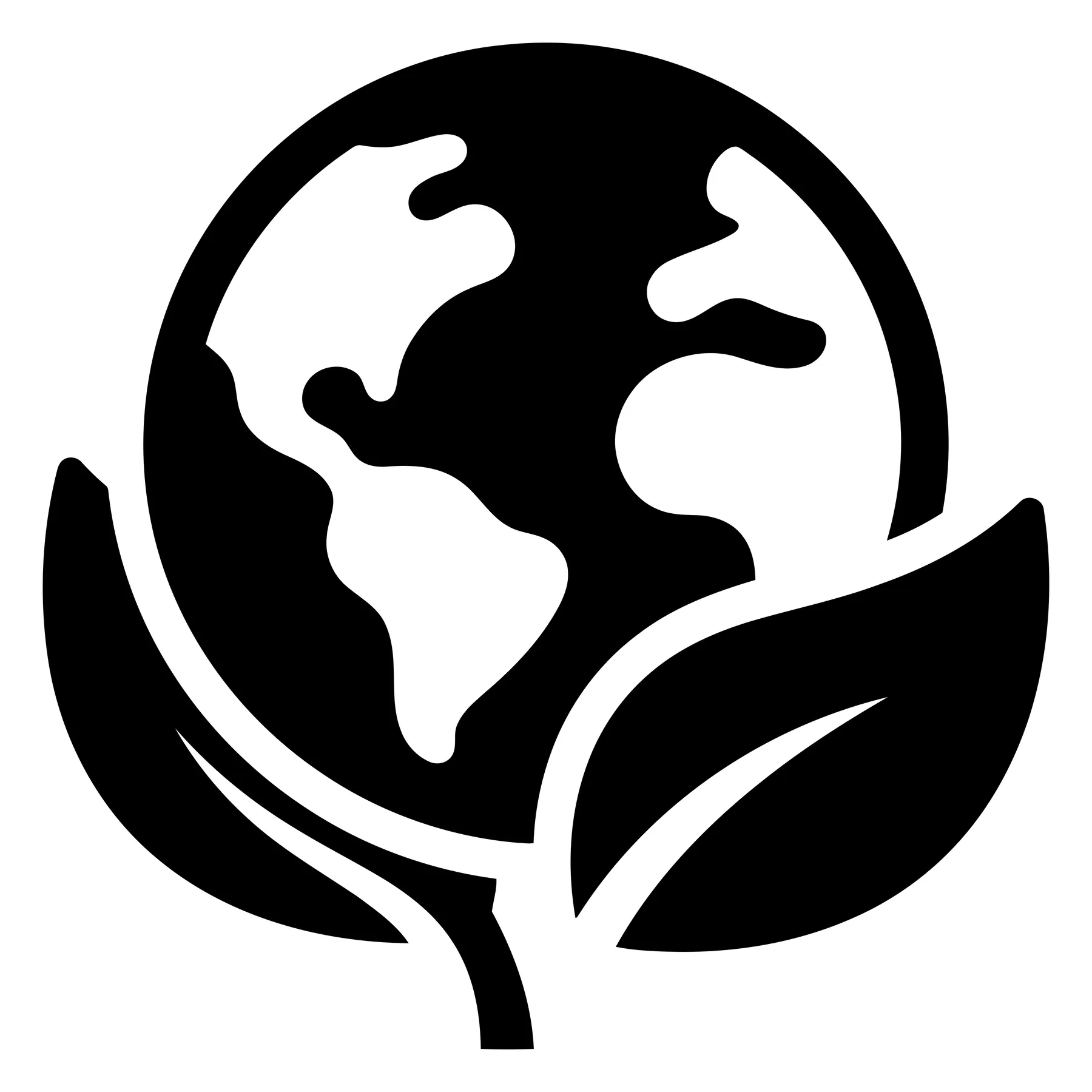 globe icon with leaves, representing environmental sustainability and global nature conservation