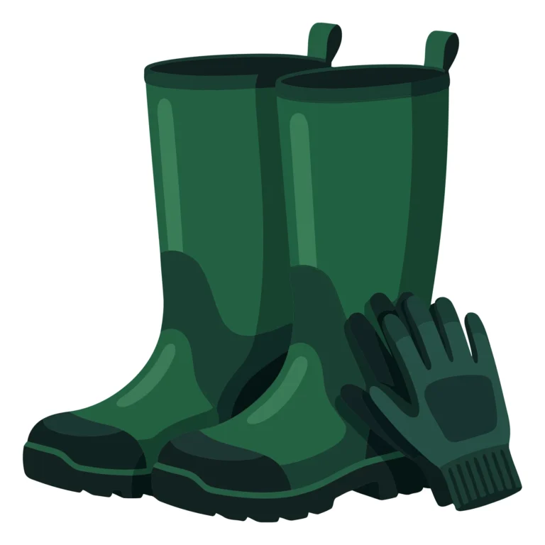 Green Rubber Boots and Gardening Gloves Isolated on White