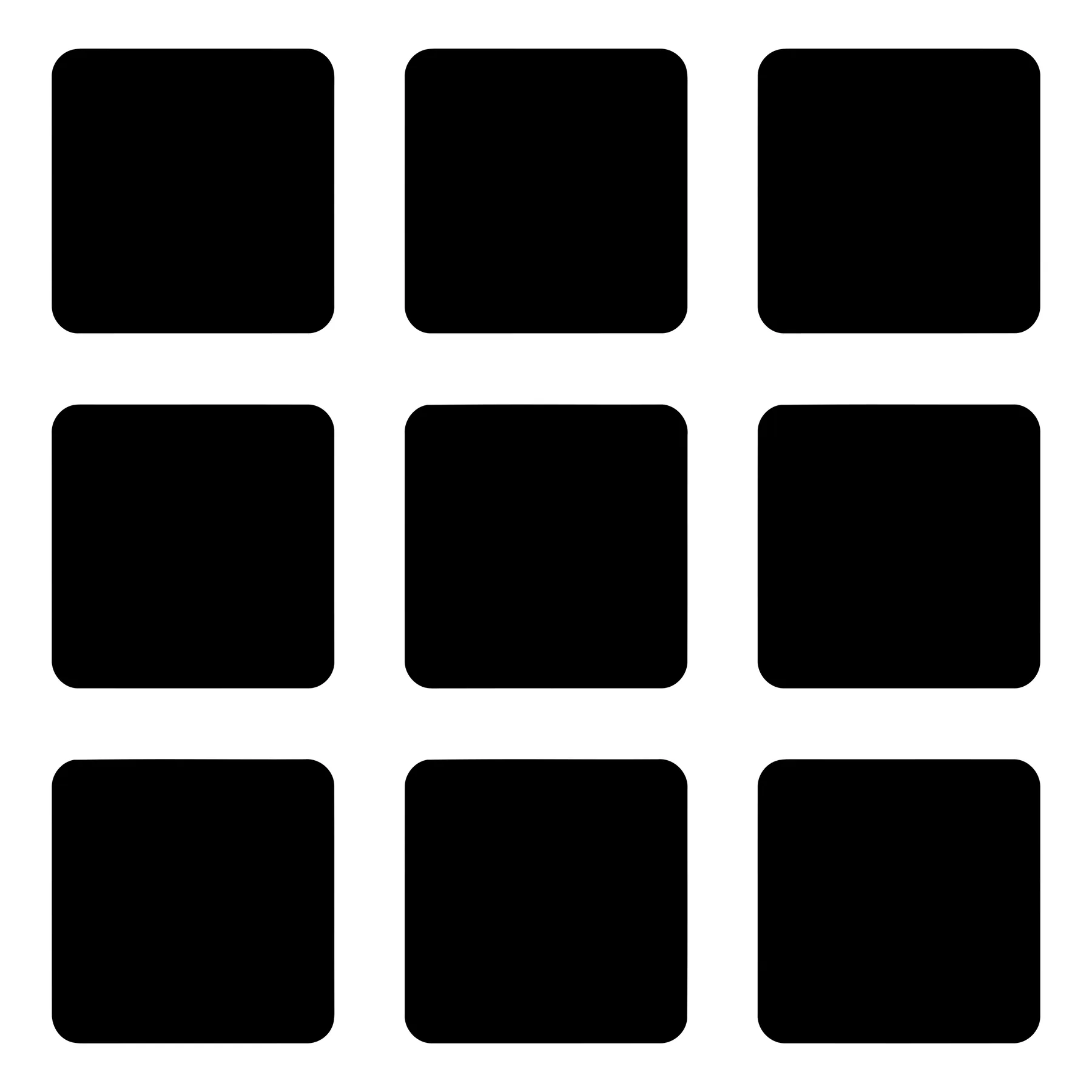 Nine Black Rounded Square Icons in a Grid Layout