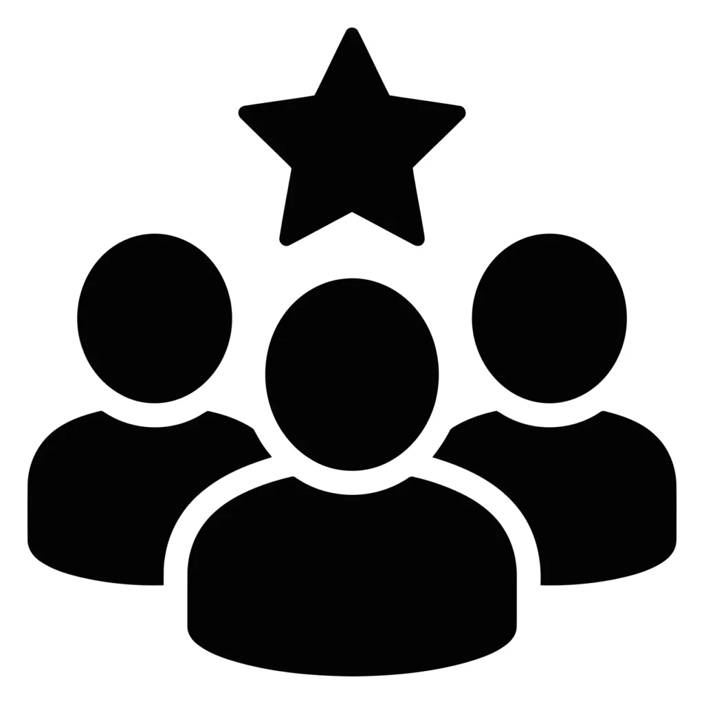 group of people with a star icon above, symbol of leadership, excellence, or team achievement, black silhouette design