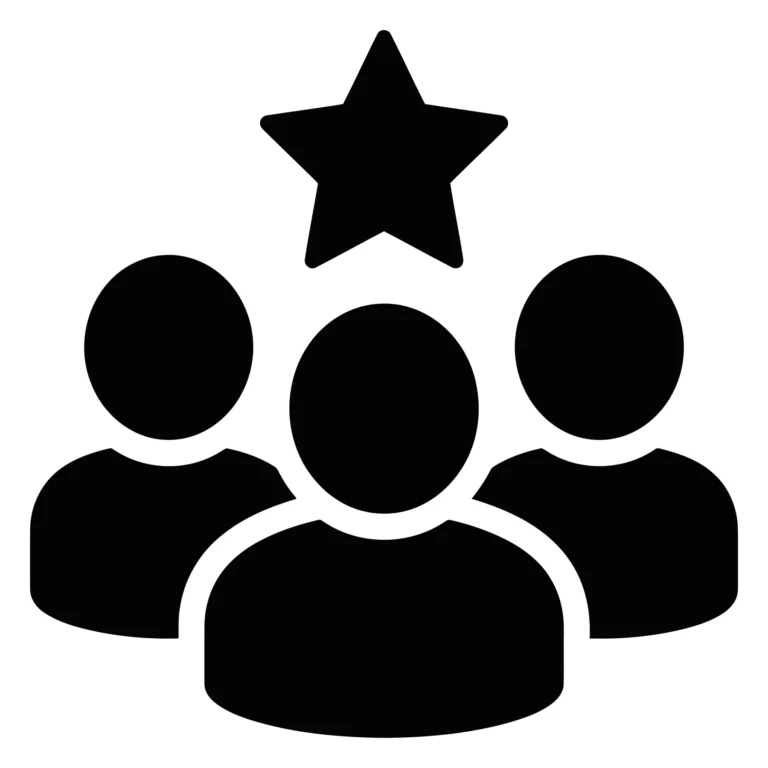 group of people with a star icon above, symbol of leadership, excellence, or team achievement, black silhouette design