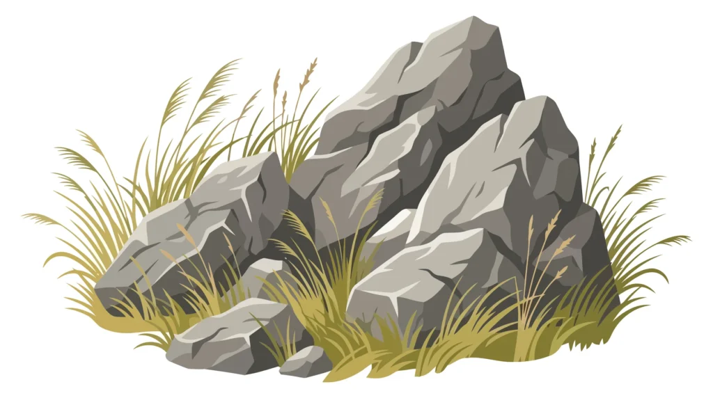 group of stones and rocks with grass vector illustration