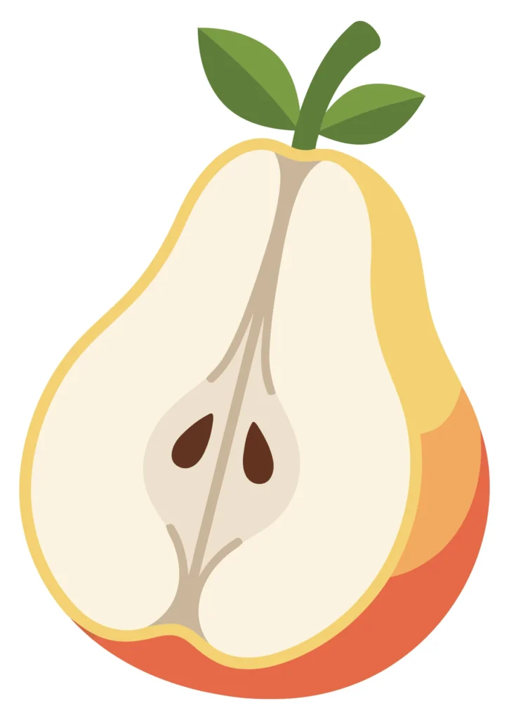 half of ripe pear with leaves