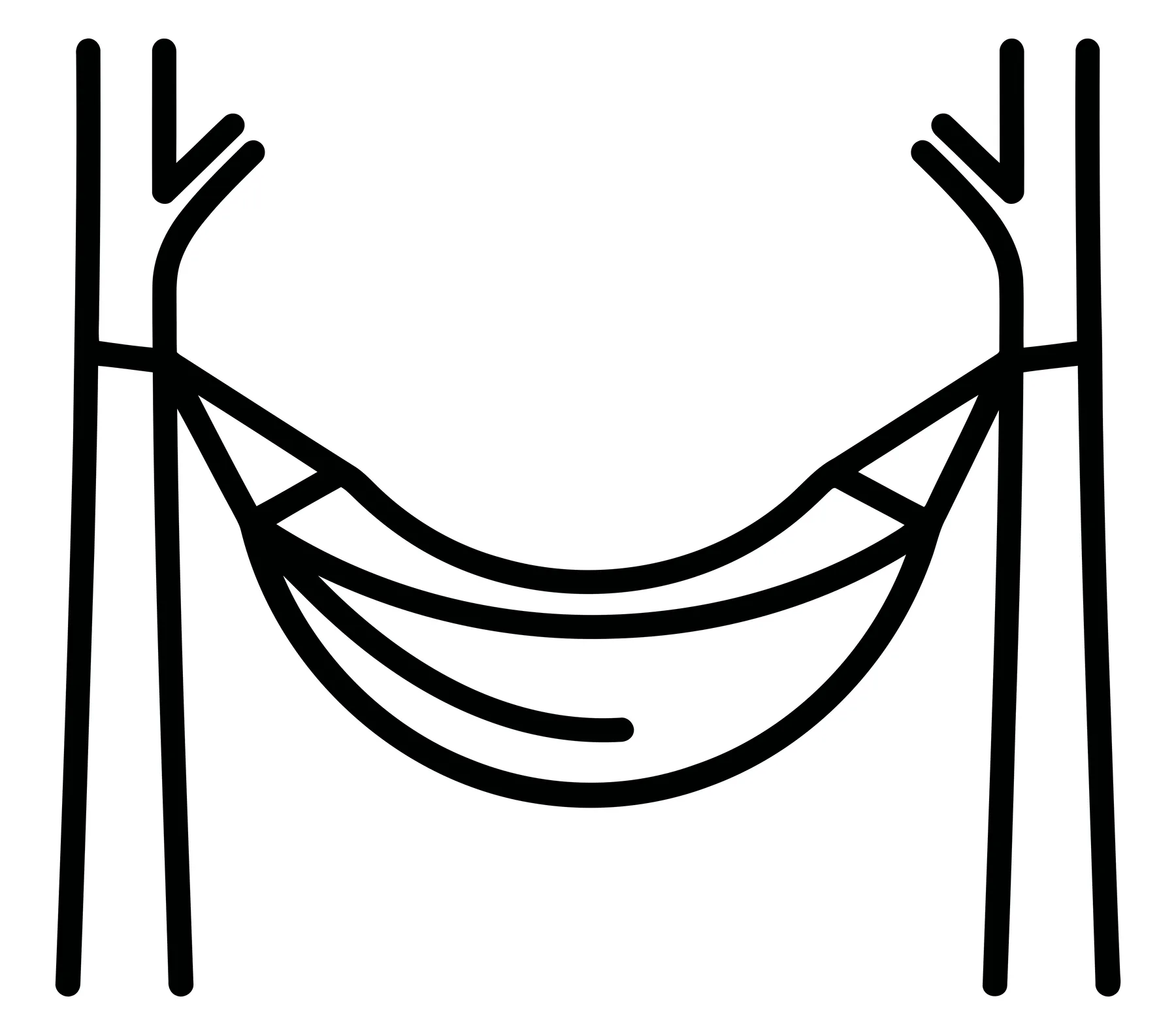 Black and white hammock icon between two trees