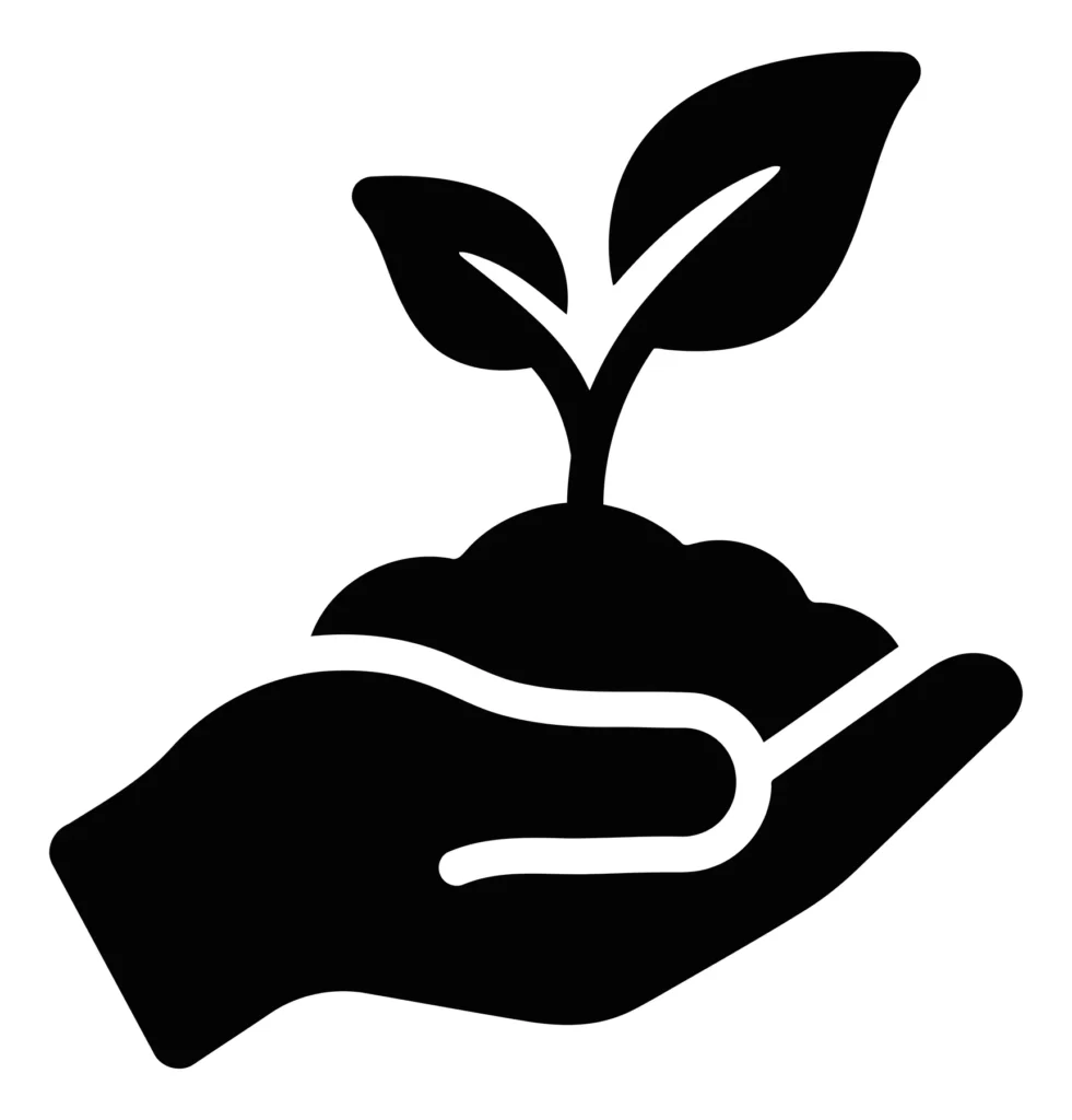 hand holding a small plant icon