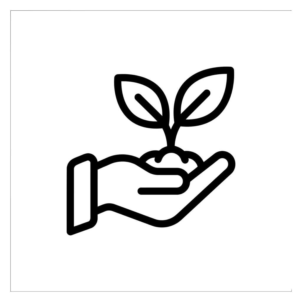 hand holding a small plant sprout icon