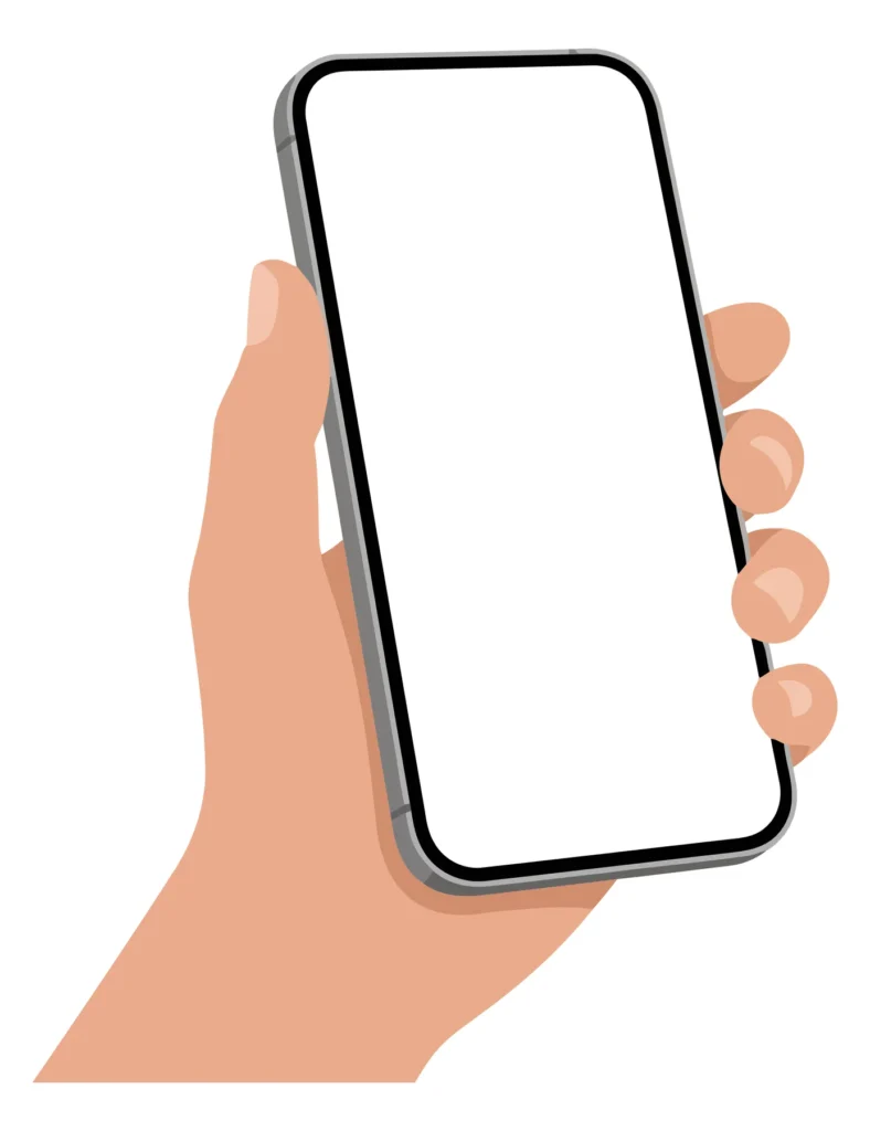 hand holding smartphone with blank white screen mockup vector illustration